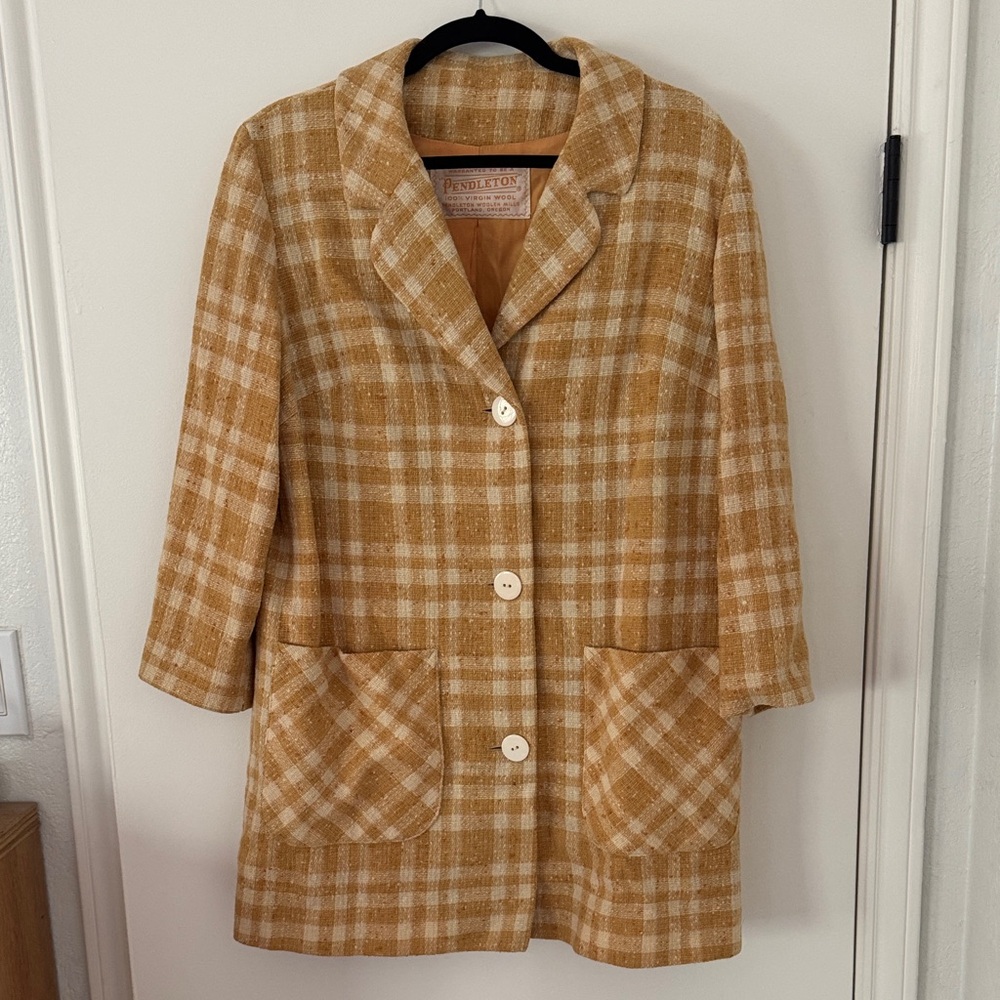 Pendleton Women's Camel Plaid Blazer Coat Vintage